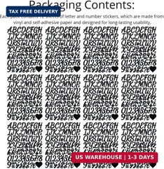 12 Sheets 1 1/2 Inch Letter Number Stickers, Self-Adhesive Vinyl Alphabet Label