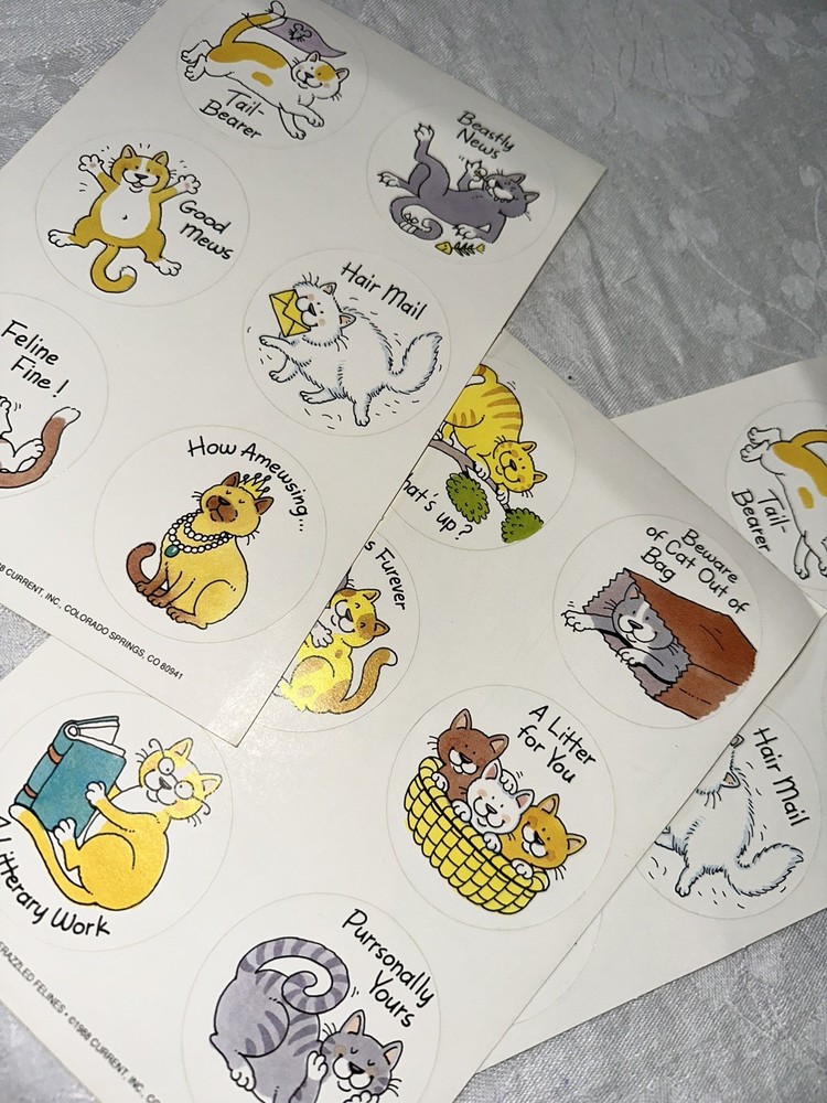 Vintage 1986 Current Frazzled Feline Stickers Cats Sticker Sheets 3 Three sheets