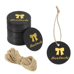 100 Pcs 1 Inch Handmade Gift Tags Round Paper Labels with String Black