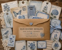 Mystery Junk Journal Ephemera Envelope Vintage Scraps, Tags, Tickets, Blue