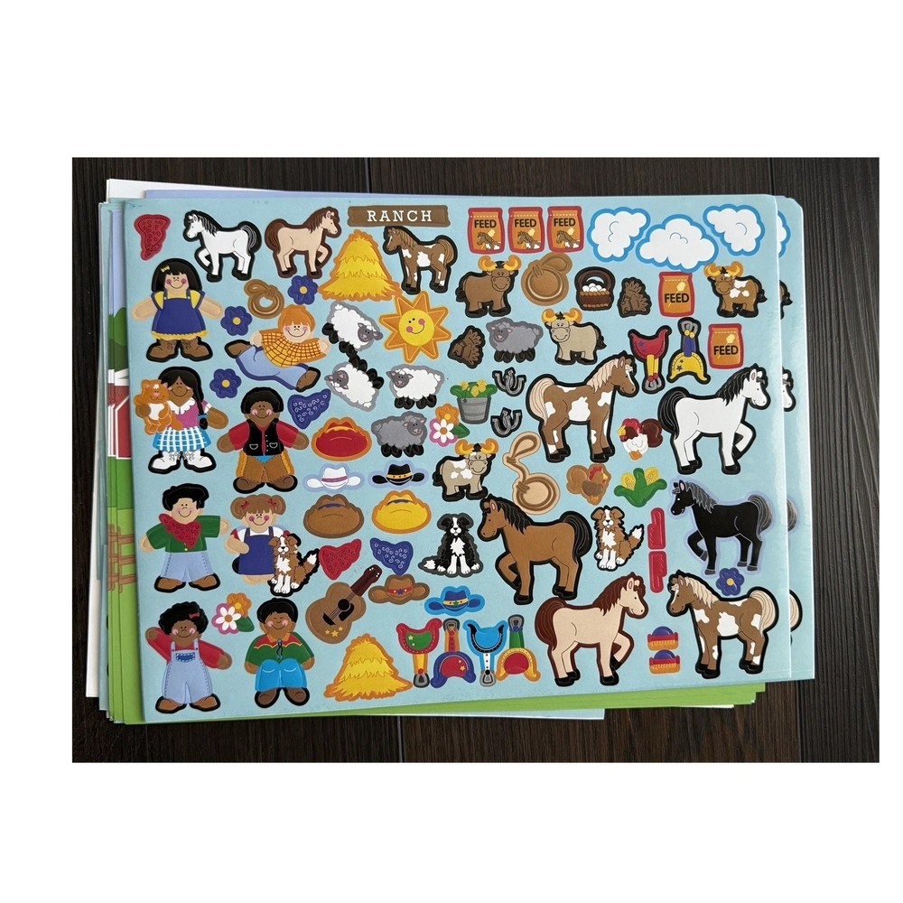 Farm Theme Farm Animal Scrapbooking Sticker Sheets w/ Barn & Fence Scene Pieces