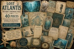 Lost Atlantis Mystery Ephemera Pack – 40 Vintage Ocean-Inspired Junk Journal