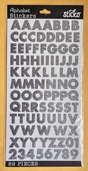 Alphabet Stickers/Silver Futura Glitter/ 89 pieces