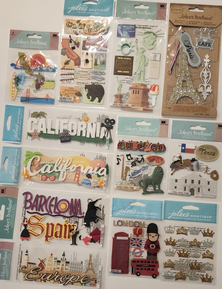 Lot of 12 JOLEE’S BOUTIQUE Dimensional Scrapbooking Stickers TRAVEL DESTINATIONS