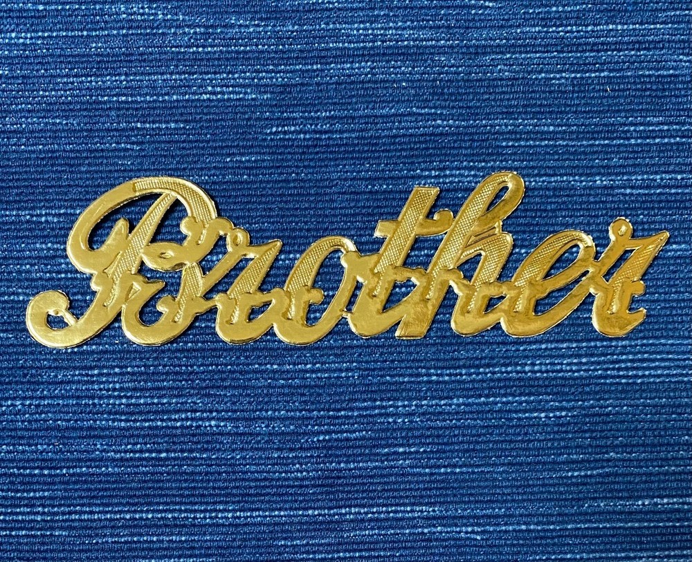 Gold Cursive Paper Brother Applique Scrapbook NOT STICKY Binder Label 6″ 988A