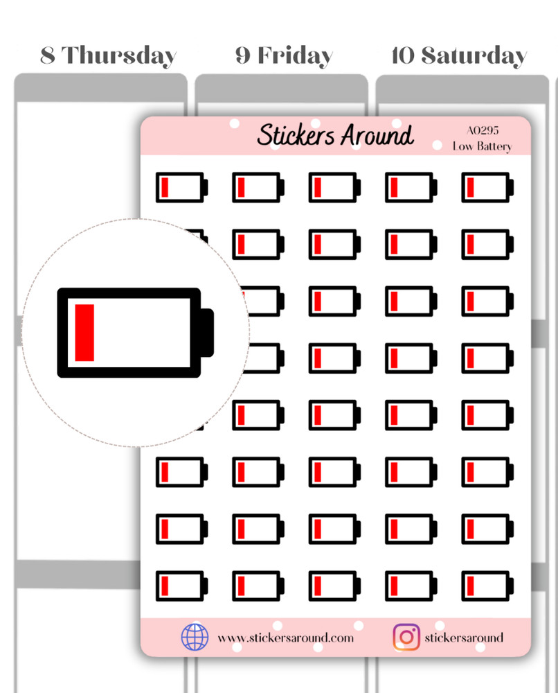 Low Battery Icon Planner Stickers, Energy Level, Calendar & Journal Sticker