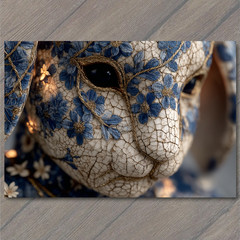 STICKER Rabbit Porcelain Crackled Blue Floral Ceramic Pattern Elegant Artisan