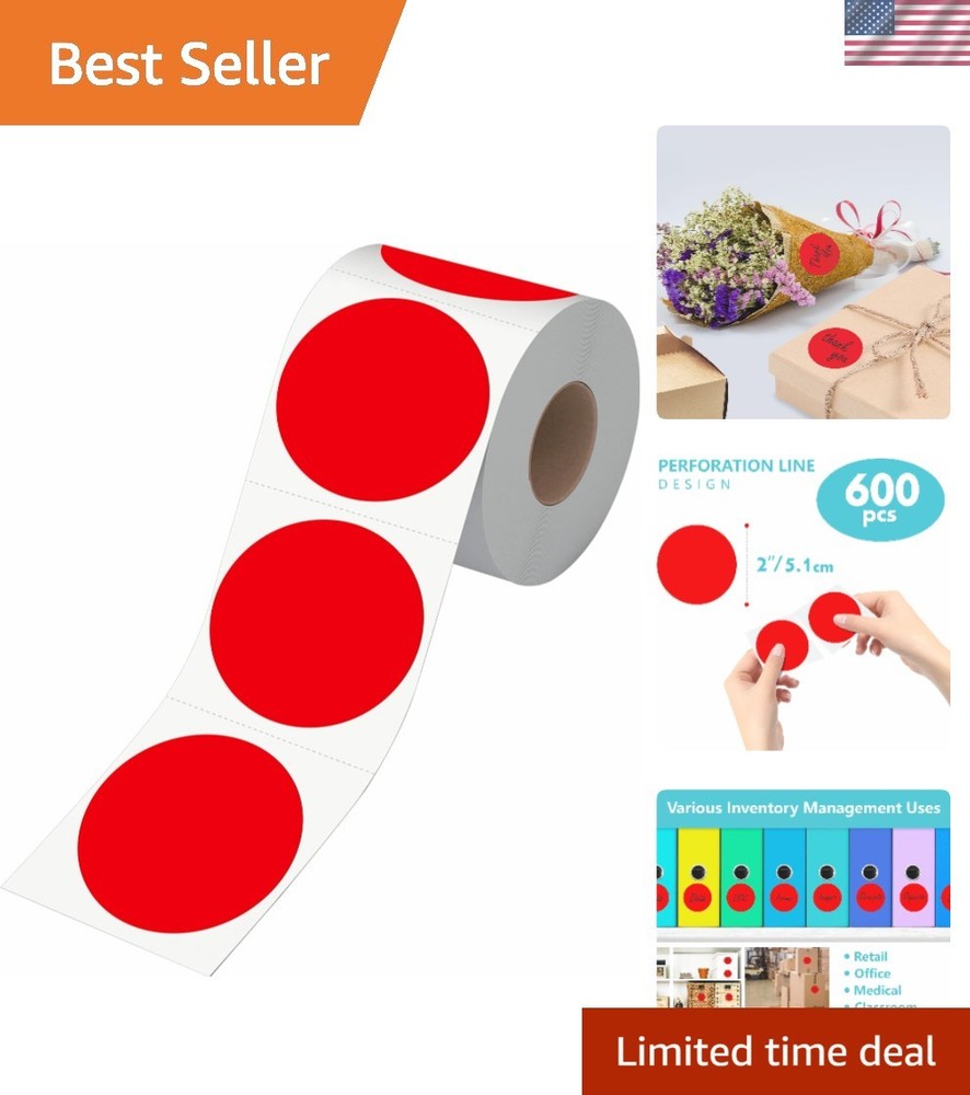Self-Adhesive 600 PCS Red Circle Labels – Vivid 2″ Dots for Inventory Management