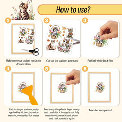 12 Sheets Animals and Flowers Rub on Transfers for Crafts, 12 Styles Cats and Fl