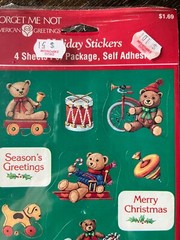 Vintage American Greetings Sticker Sheet Christmas Teddy Bears 4 Sheets NOS