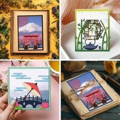 Oriental Buildings Metal Cutting Dies for Card Making – Bamboo Window, Bridge, L
