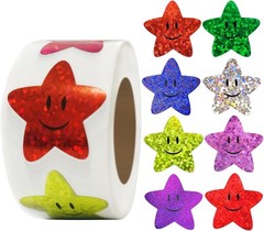Smiley face Star Stickers for Kids Reward,1inch 8 Colored 500Pcs Sparkly Foil Sh