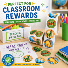500 Dinosaur Stickers 1.5″ Roll Prehistoric T Rex Party Favors Classroom