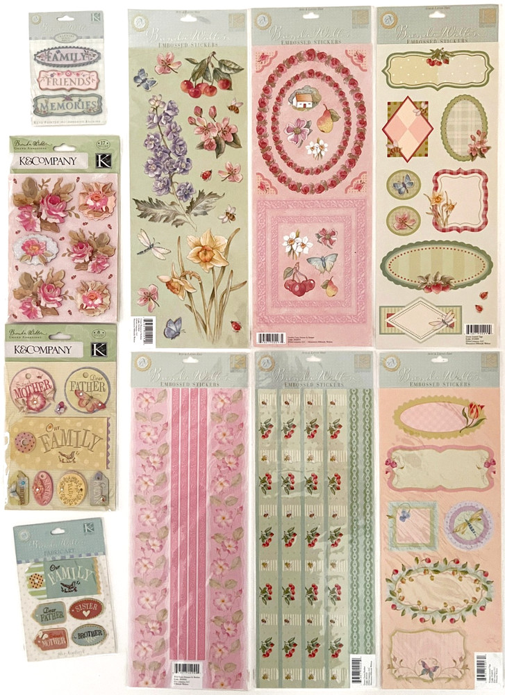 Brenda Walton Florals Scrapbook Stickers Lot – K&Co – Retired – 10 pc Kit