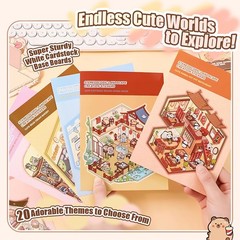 20 Sets 3D Sticker Scene, Miniature House Book for Sticker Therapy, Cute Cartoon