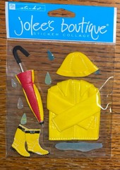 RARE Jolees Yellow It’s Raining Drops Coat Rain Jacket Umbrella Boots Sticker 3D