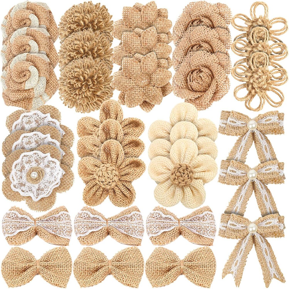 33PCS Handmade Burlap Hessian Flowers Set for Xmas Party Wedding Home DIY Crafts