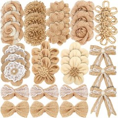 33PCS Handmade Burlap Hessian Flowers Set for Xmas Party Wedding Home DIY Crafts