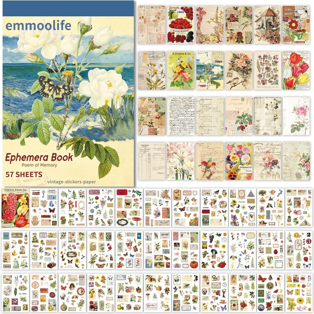 537Pcs Vintage Washi Stickers and Papers for Scrapbooking, Ephemera Book for …