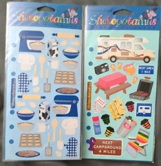 Lot of 13 Regular & Dimensional Scrapbook Stickers Pets Baking Pizza Slippers