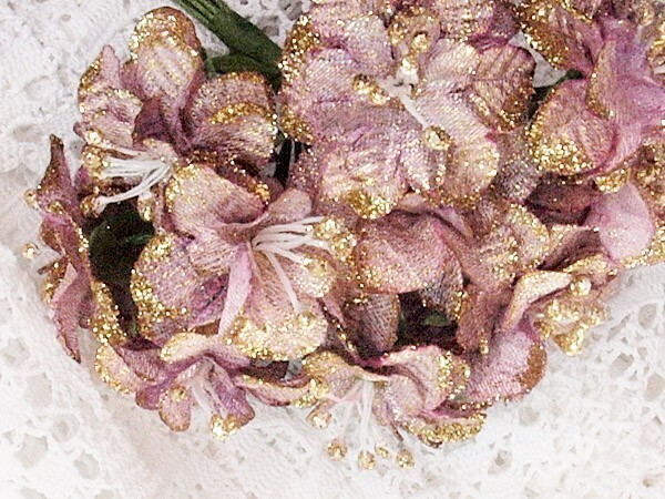 PINK ORCHID & GOLD Glitter CAPRI – 24Pk FABRIC 35mm Across Wire Stems 7-8cm MHZ