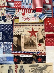 slow stitch junk journal kit Vintage Lace Fabrics Buttons Red White Blue Crafts