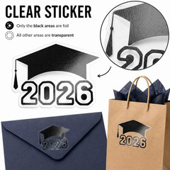 Class of 2026 Graduation Stickers – Black Foil, Clear Cap Labels for Envelopes,