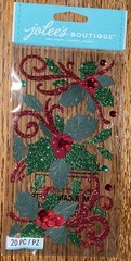 RARE Jolees Flourishes & Holly Christmas Glitter Gem Accent 3D Scrapbook Sticker