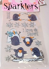 Christmas Sticker Lot Die Cut, 3-D, Glass Beaded Penguins, Snowman Snow Flake