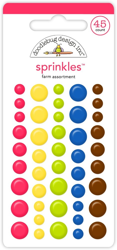 Doodlebug Sprinkles Puffy Stickers Farm Assortment Dots Bright Red Blue Yellow++