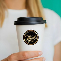 1.5in Gold Black Thank You Stickers Waterproof Vinyl for Small Business