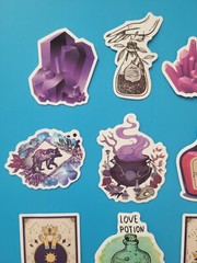 STICKERS x 10 Halloween Love Potion Witch Book Purple Crystal Vinyl Sticker HAL6