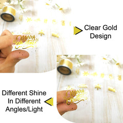Christmas Stickers, 1.5 Inches, 600 Sheets, 6 Waterproof Transparent Gold Foil S