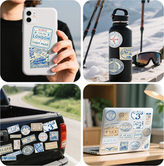 50 PCS Vintage Passport Stamp Stickers, Waterproof Retro Travel Vinyl PVC Sticke