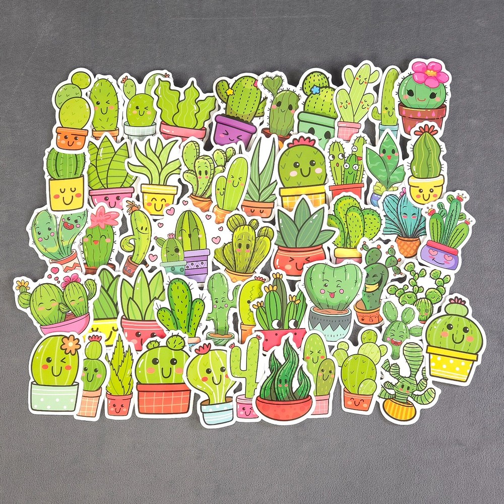 Cute Cartoon Cactus Stickers – Set of 10 Random Stickers – Great for Crafts