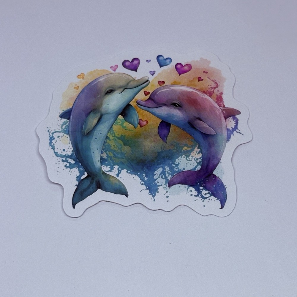 Cute Dolphins Animal Sticker Vinyl Decal Journal Wall Anniversary Hearts Art Tc6