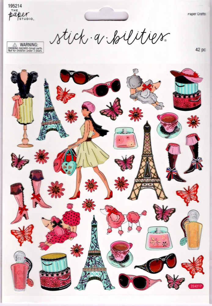 Stick-a-bilities TRAVEL GIRL- FRANCE (42pc) STICKERS w/FOIL ACCENTS