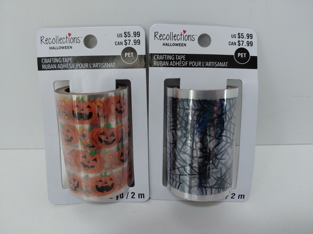 LOT of 2 Crafting Tape Halloween Pumpkins Spider Webs 2.2 yd each NEW