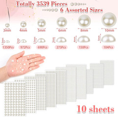 3539Pcs Pearls Stickers, Stick on Pearl Face Gems, Adhesive Pearl Beads, Sticky