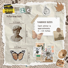 300 Pcs Vintage Stickers, Junk Journal Supplies, Cute Stickers for Journaling Su
