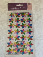 STICKO STICKERS METALLIC COLORFUL MULTI-COLOR STARS 28PCS