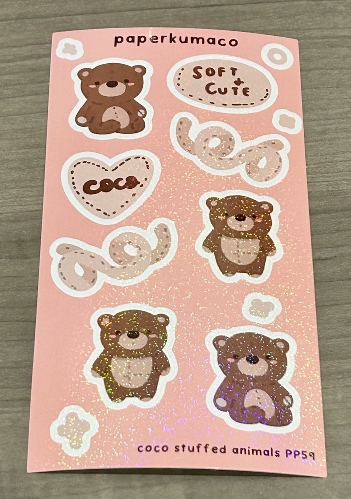 NEW PaperKumaCo “Coco Stuffed Animals” 🧸 Sticker Sheet Paper Kuma Co Stickers