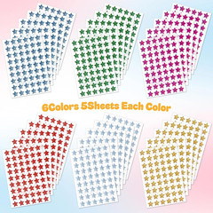 1,620 Holographic Glitter Star Stickers 0.6″, 6 Colors Self-Adhesive Mini Sti…