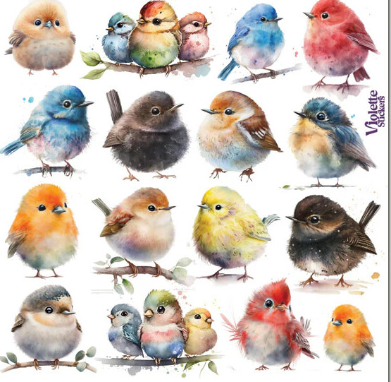 Violette Stickers Chubby Baby Birds Crafts Planner Supply Scrapbook Cardinal