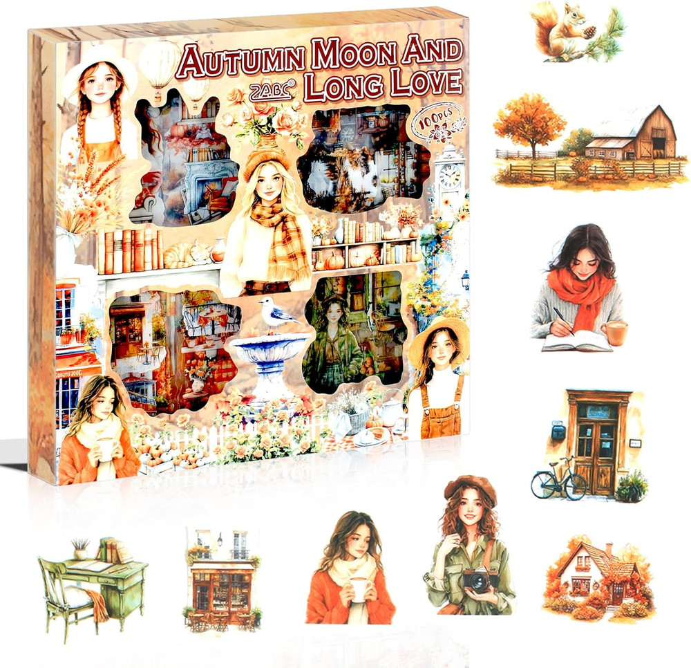 448Pcs Autumn Scenery Scrapbook Stickers for Scrapbooking Supplies, Transparent