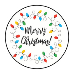 30 MERRY CHRISTMAS LIGHTS ENVELOPE SEALS LABELS STICKERS 1.5″ ROUND FAVORS