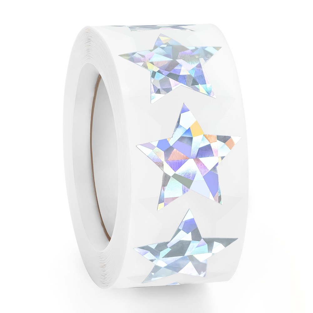 500 PCS Holographic Silver Star Stickers, 1 Inch Self~Adhesive Glitter