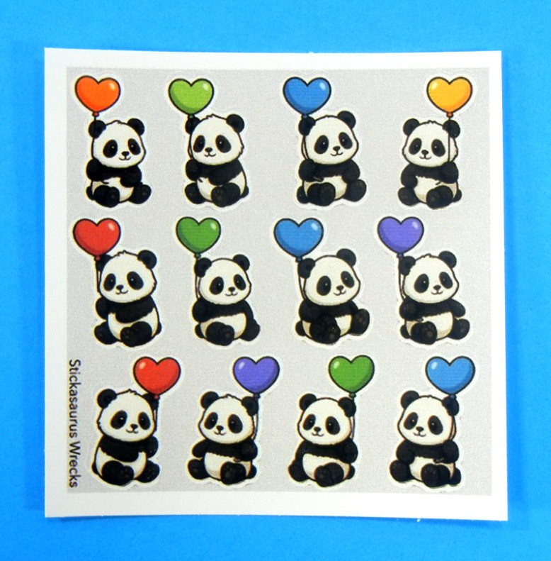 Pandas & Colorful Heart Balloons Mini Sticker Sheet