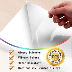 8.5″x11″ Waterproof Vinyl Sticker Paper – 21 Glossy Self-Adhesive Sheets