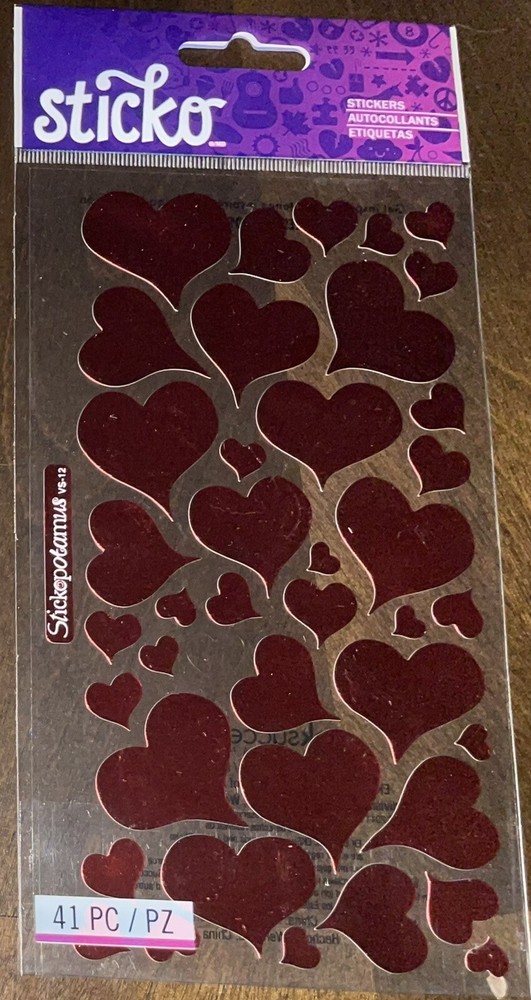 Sticko Red Hearts Metallic Sparkly Wedding Valentines Love Scrapbook Stickers